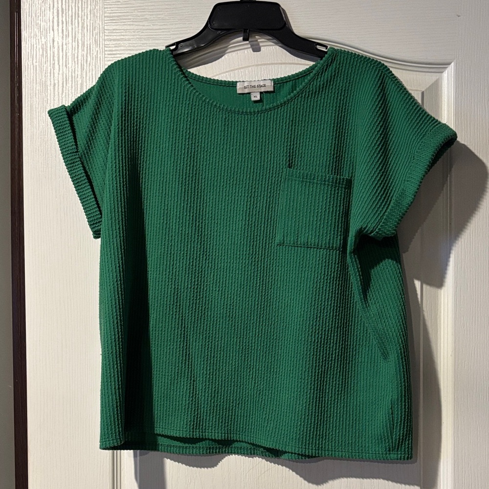 Green Short Sleeve Textured Top